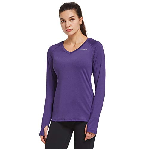 Ogeenier Womens Dry Fit Long Sleeve Athletic Workout Yoga Shirts Running Gym Tops with Thumbholes V Neck 